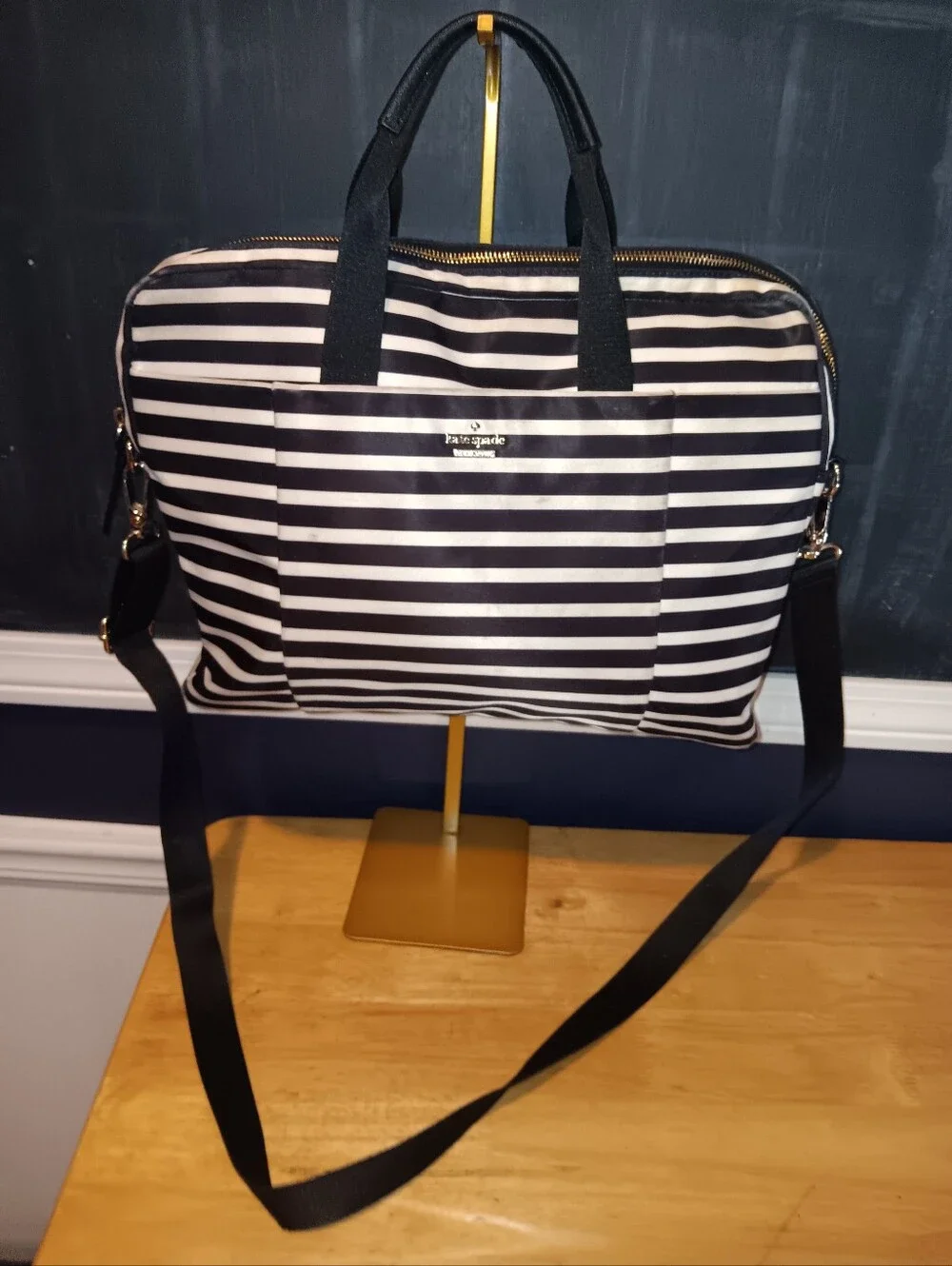 Kate Spade Canvas Striped Bag Wirh Long Strap